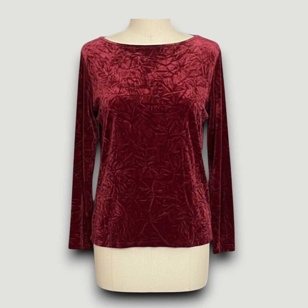 Barbara Lesser Womens Top Burgundy Small Crushed Velvet Goth Elegant Vtg  90's